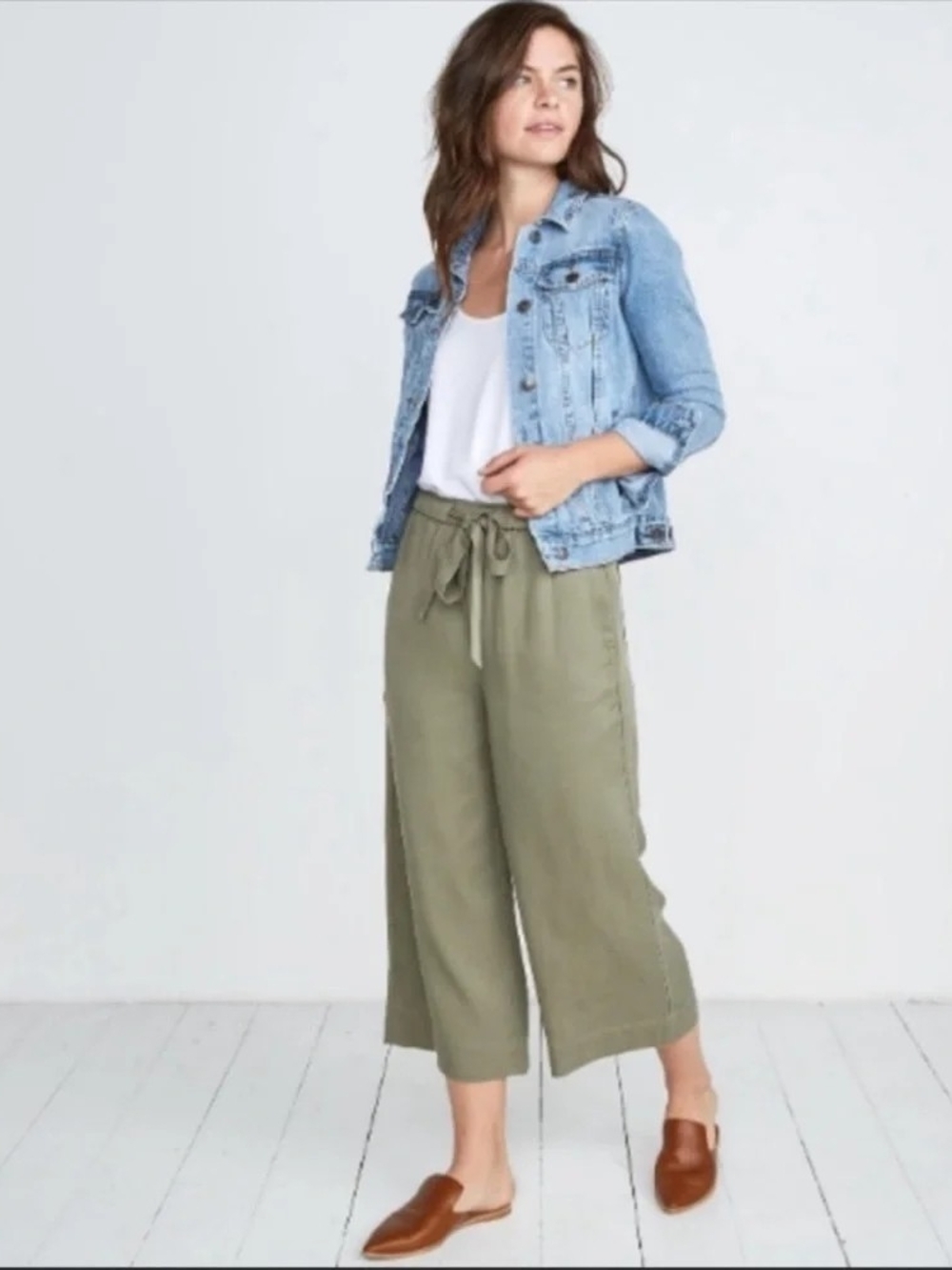 Marine Layer Olive Wide-Leg Drawstring Pants 100% tencel